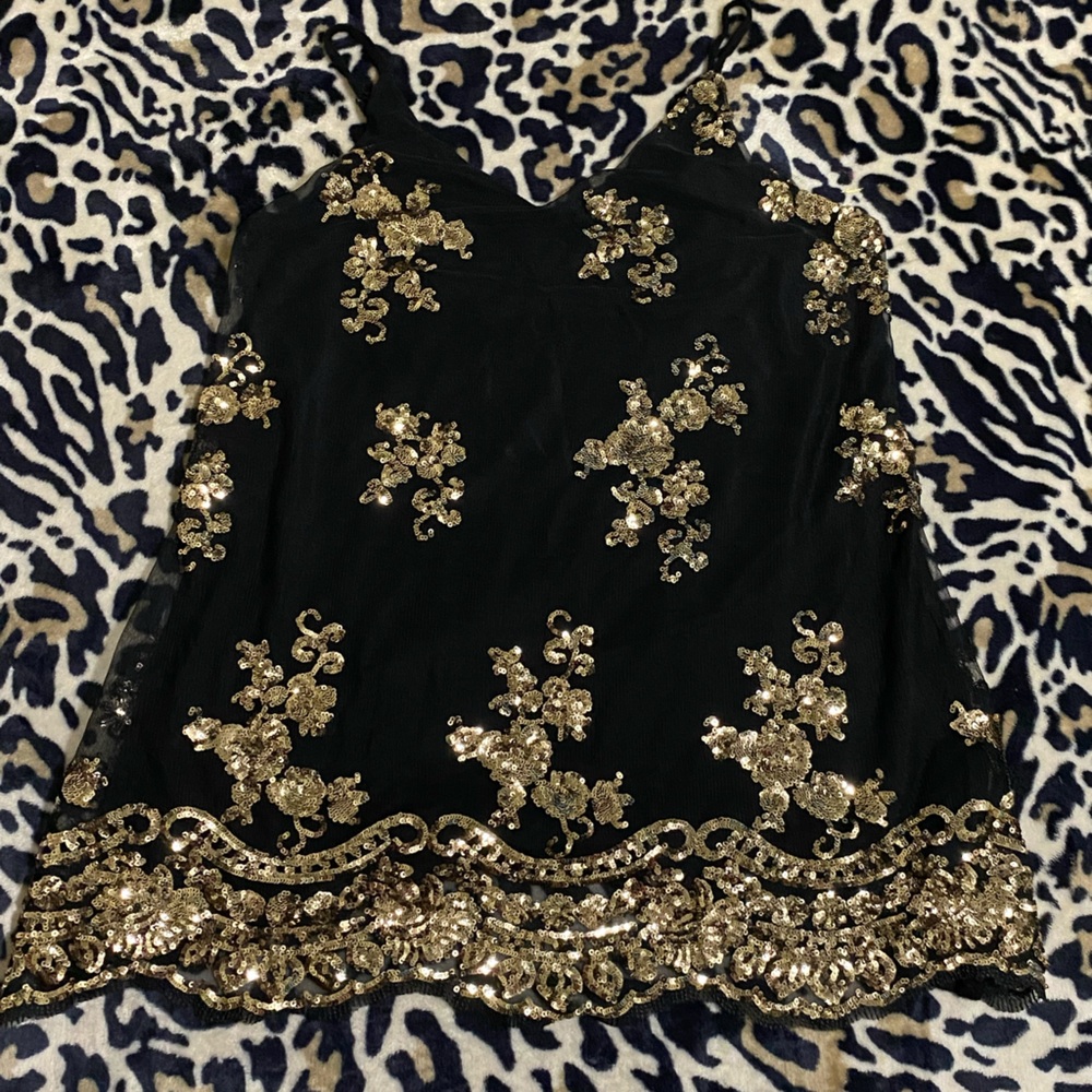 About A Girl Black Top with Gold Sequin Embellishment - Picture 2 of 4